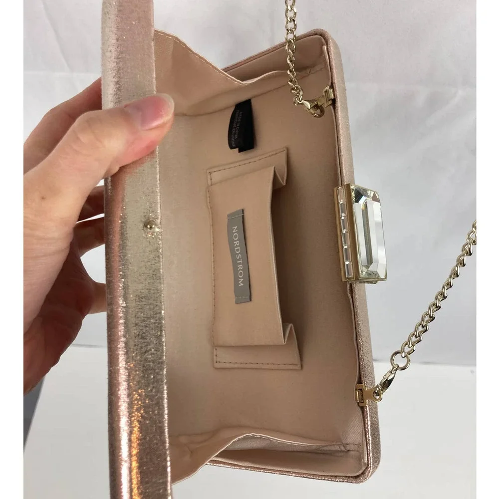 Nordstrom Pink and Gold Dress Clutch with removable cross strap